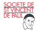Le logo de la socité de Saint Vincent de Paul reprend ce nom en rouge avec portrait simplifié du Saint